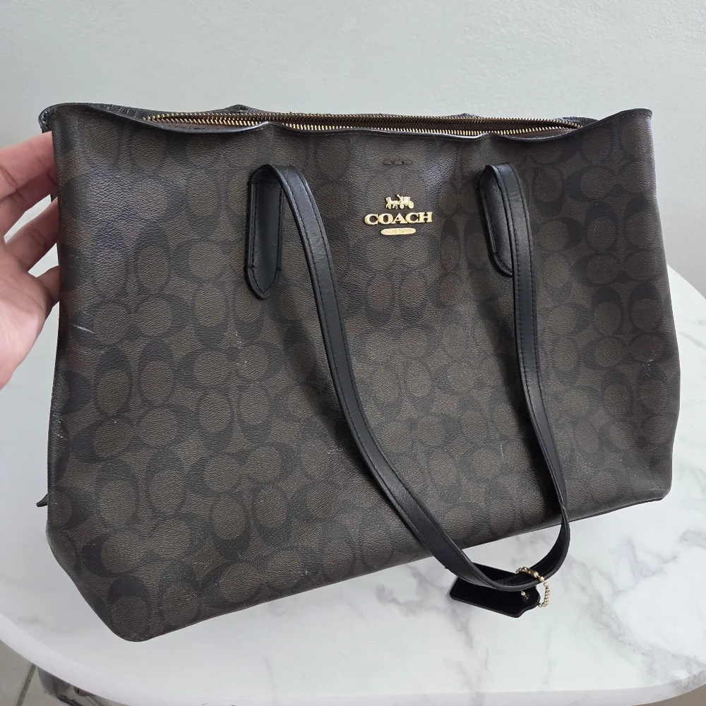 Coach Signature Tote Bag Brown and Black